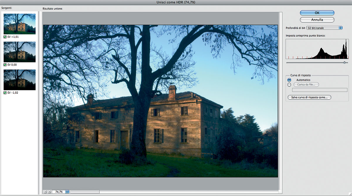 Figura 5: la finestra Unisci come HDR in Photoshop