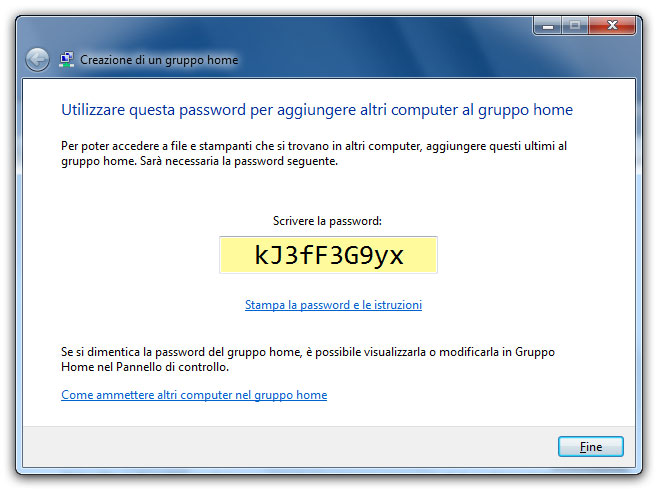 Figura 3: ogni Gruppo home è protetto da una password per evitare connessioni indesiderate
