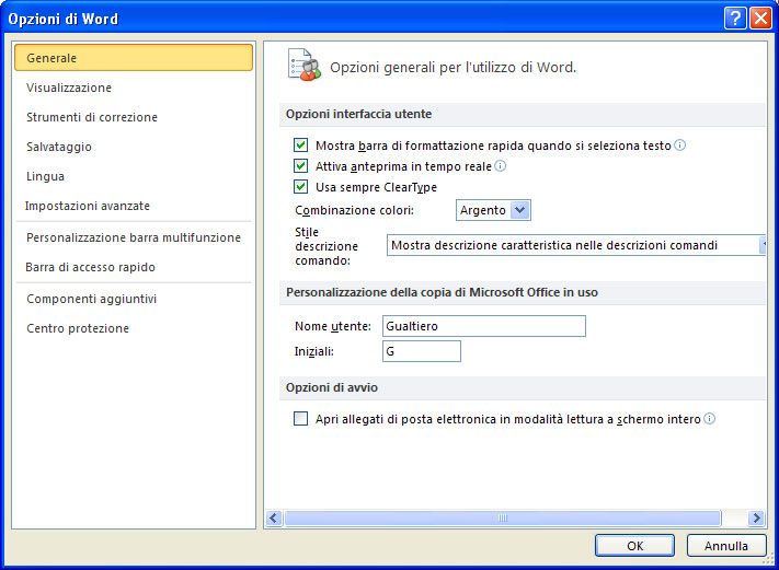 Figura 10: la finestra Opzioni di Word