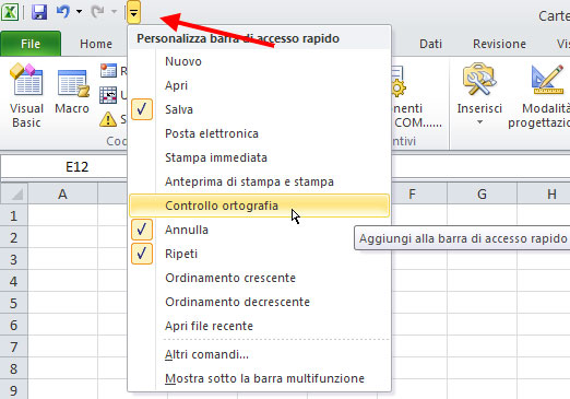 Figura 17: personalizzare la barra di accesso rapido