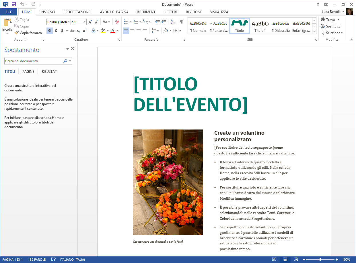 Figura 1: la nuova interfaccia di Office 2013, in questo caso quella di Word 2013