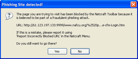 Figura 10: la barra di Netcraft ha rilevato un sito truffaldino